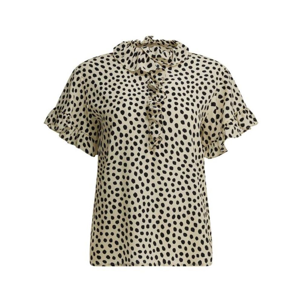 CHLOE Silk Ruffle Neck Blouse Women Beige Shirts